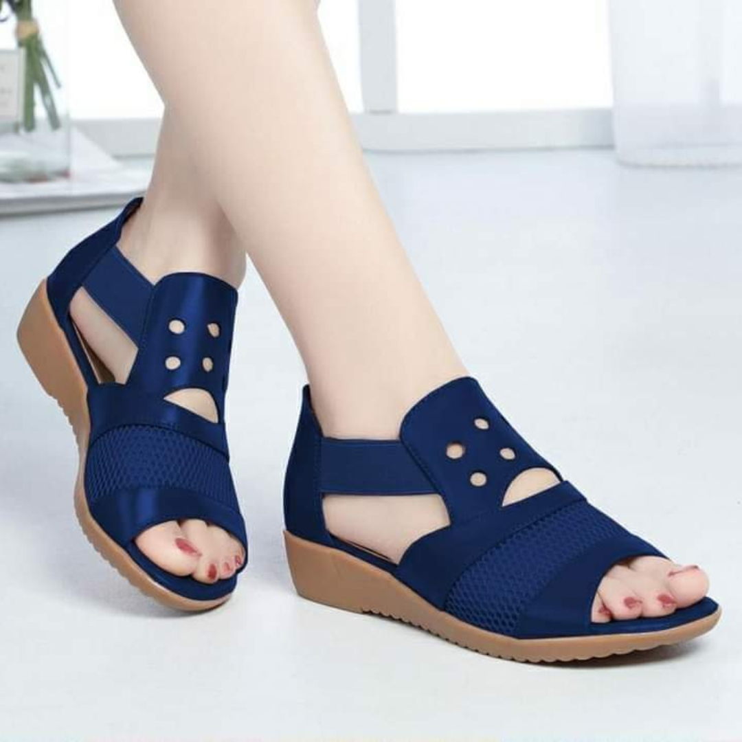 New Mesh Stitching Net Wedge Blue Sandal.