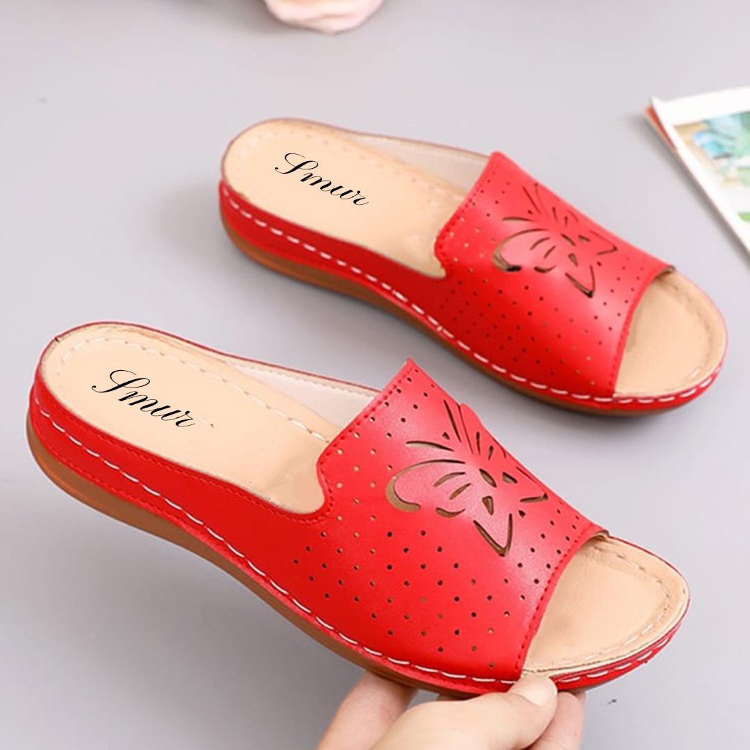 Butterfly upper RedWedge Sandal For Women.