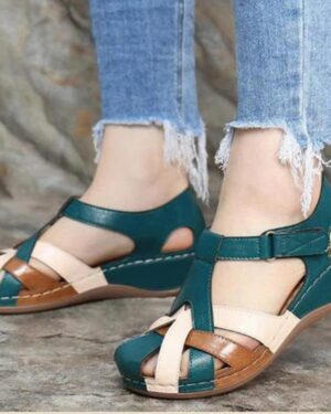 Hook Loop Wedge Medicated Sandals .Green