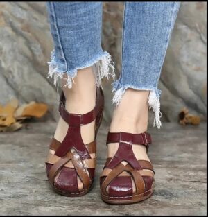 Hook Loop Wedge Medicated Sandals-brawn