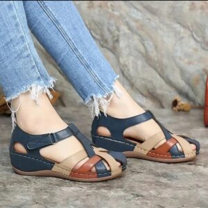 Hook Loop Wedge Medicated Sandals-blue