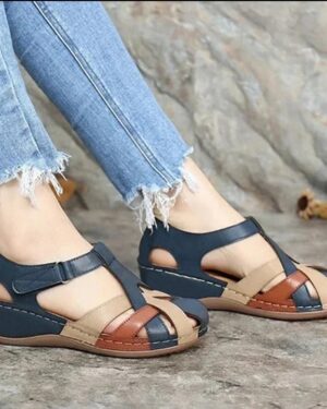 Hook Loop Wedge Medicated Sandals-blue