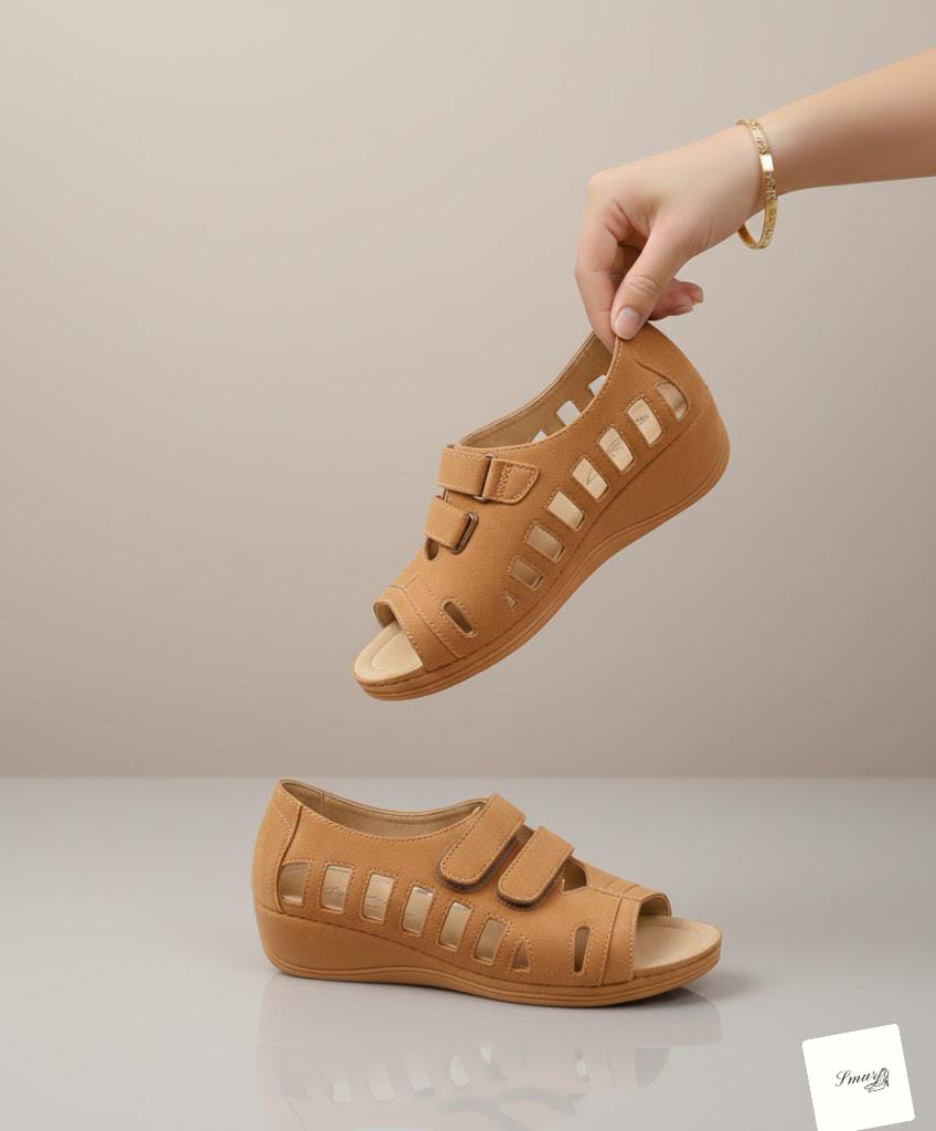 Buckal Camel Brown Wedge Sandal For Women - Image 4