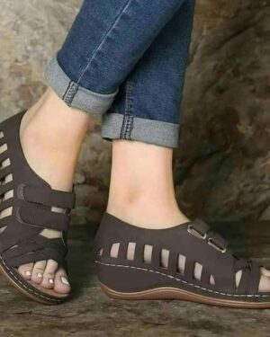 Buckal Choco Brown Wedge Sandal For Women