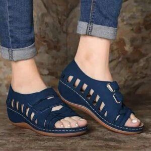 Buckal Blue Wedge Sandal For Women