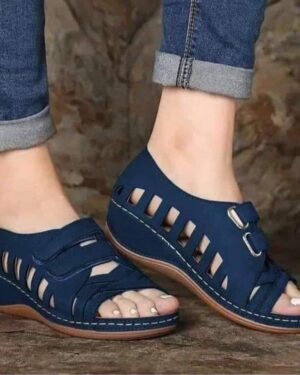 Buckal Blue Wedge Sandal For Women