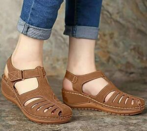 Roman Brown Wedge Medicated Sandal For Women
