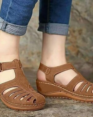 Roman Brown Wedge Medicated Sandal For Women