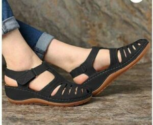 Roman Black Wedge Medicated Sandal For Women