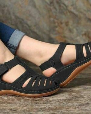 Roman Black Wedge Medicated Sandal For Women