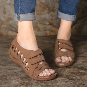 Buckal Camel Brown Wedge Sandal For Women
