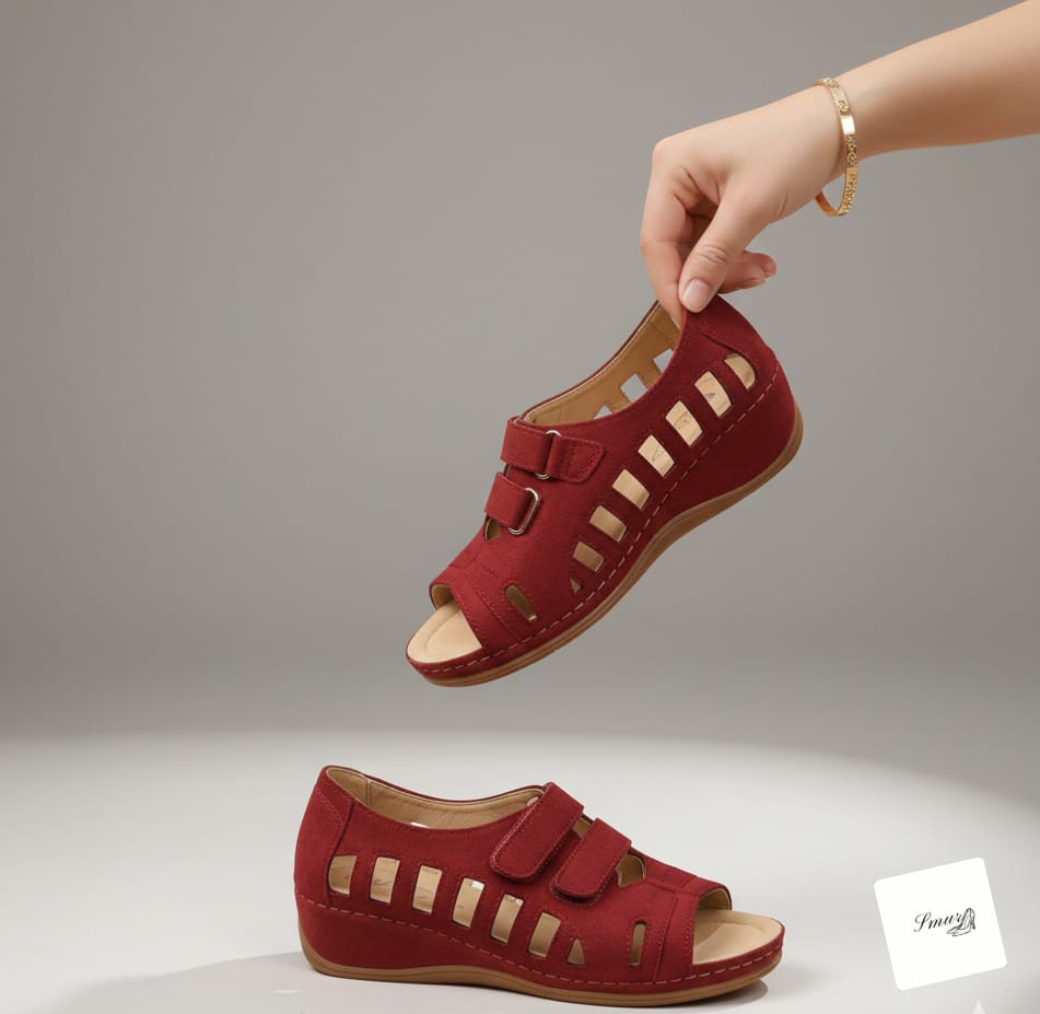 Buckal Red Wedge Sandal For Women - Image 3