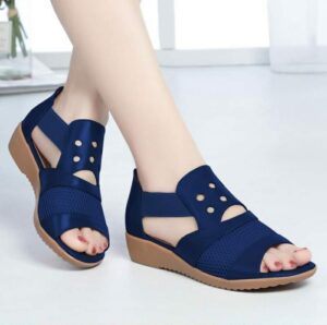 New Mesh Stitching Net Wedge Blue Sandal