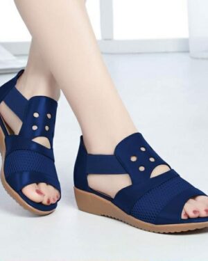 New Mesh Stitching Net Wedge Blue Sandal