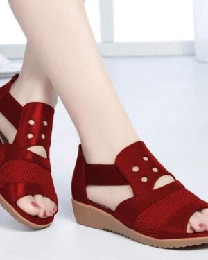 New Mesh Stitching Net Wedge Red Sandal