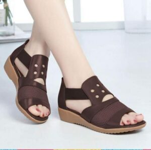 New Mesh Stitching Net Wedge Chocco Brown Sandal