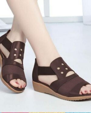 New Mesh Stitching Net Wedge Chocco Brown Sandal