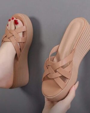 Elegant Tan Platform Sandals for Women.