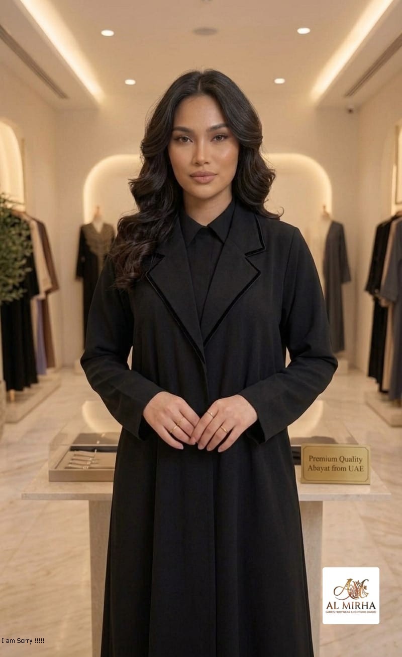The Signature Lapel-Collar Elegant Abaya-Black