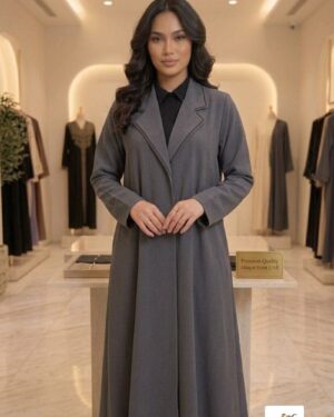 The Signature Lapel-Collar Elegant Abaya-Gray