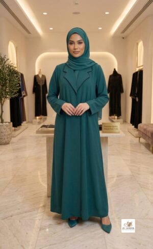The Signature Lapel-Collar Elegant Abaya-Green