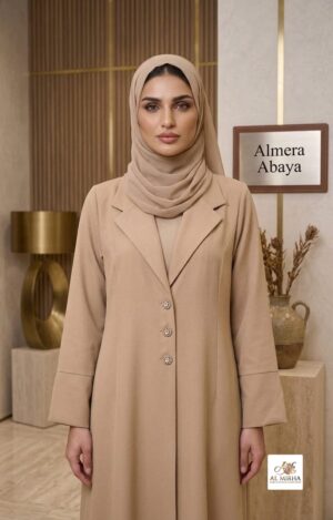 The Signature Lapel-Collar Elegant Abaya-Beige