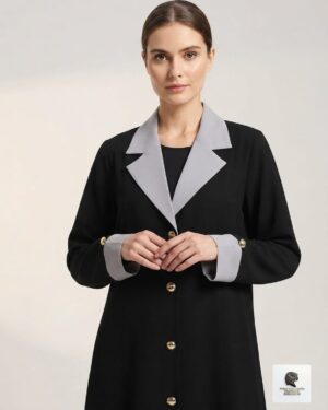 The Signature Lapel-Collar Elegant Abaya-Black Collar Gray
