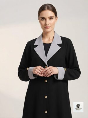 The Signature Lapel-Collar Elegant Abaya-Black Collar Gray