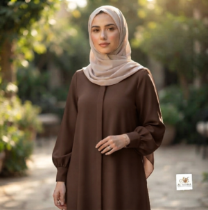 Ladies Abaya Hidden Button Style- Mocca Colour