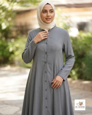 Ladies Abaya Full Dlair front button open-Gray