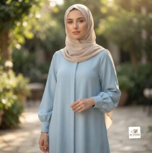 Ladies Abaya Hidden Button Style- Sky Blue