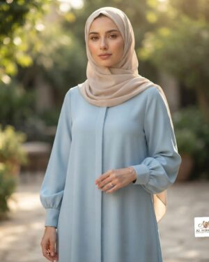 Ladies Abaya Hidden Button Style- Sky Blue